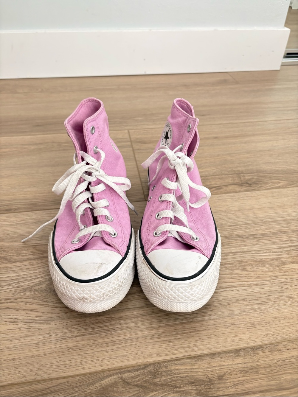 Converse High-Top Platform Sneakers in Bright Pink - Picture 2 of 5